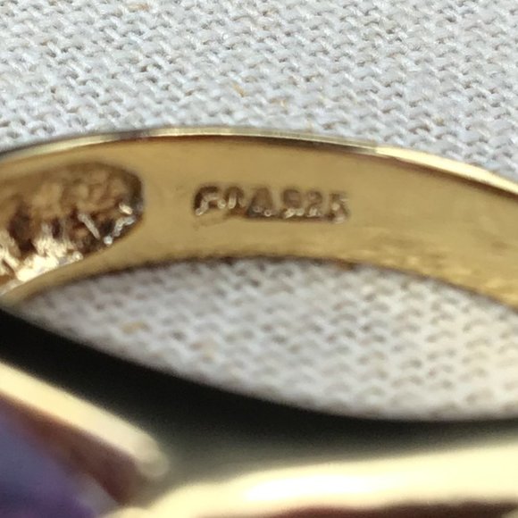 Lovely Gold & Purple Sterling Silver Vintage Ring Signed - Picture 6 of 13